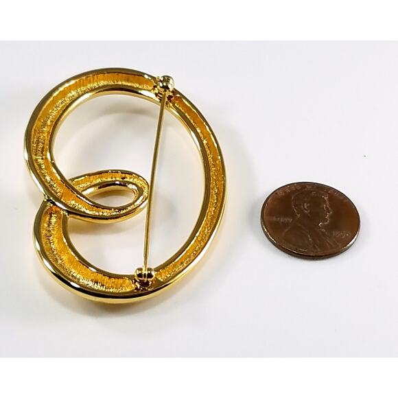 Vintage Monet Modernist Brooch, Gold Plated, 1980s, 2 1/4 Inches - Picture 10 of 10